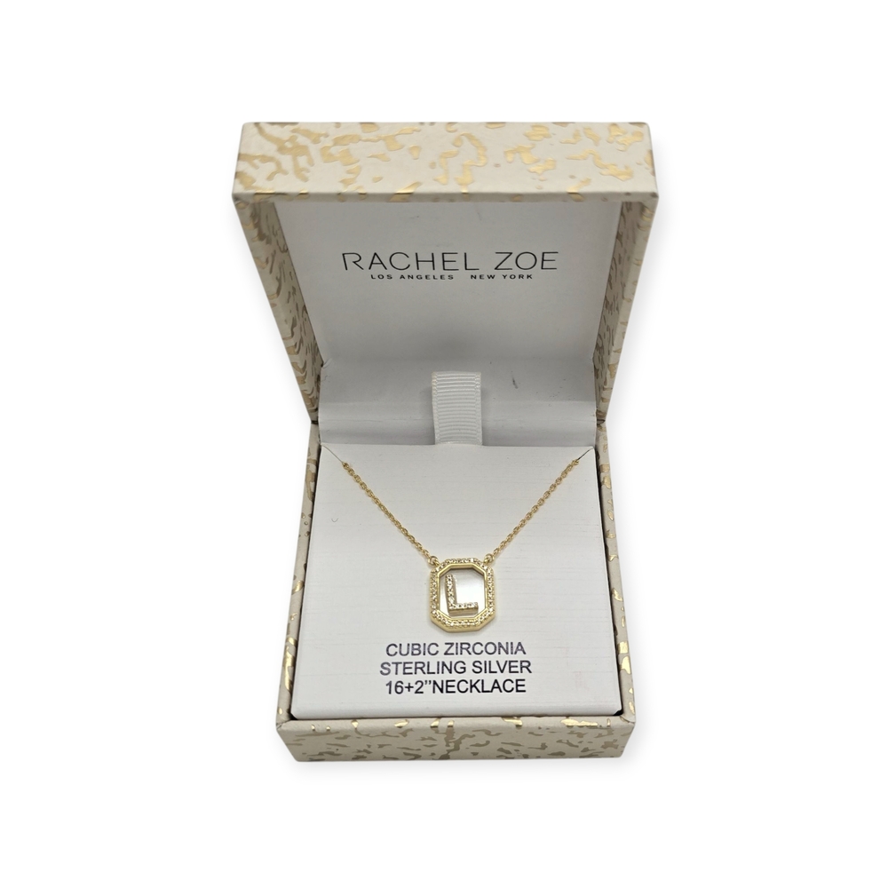 NWT Rachel Zoe Sterling Silver Initial 'L' & CZ Necklace | Gold Dainty Chain